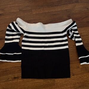 Lane Bryant Black and White Striped Off-Shoulder Sweater